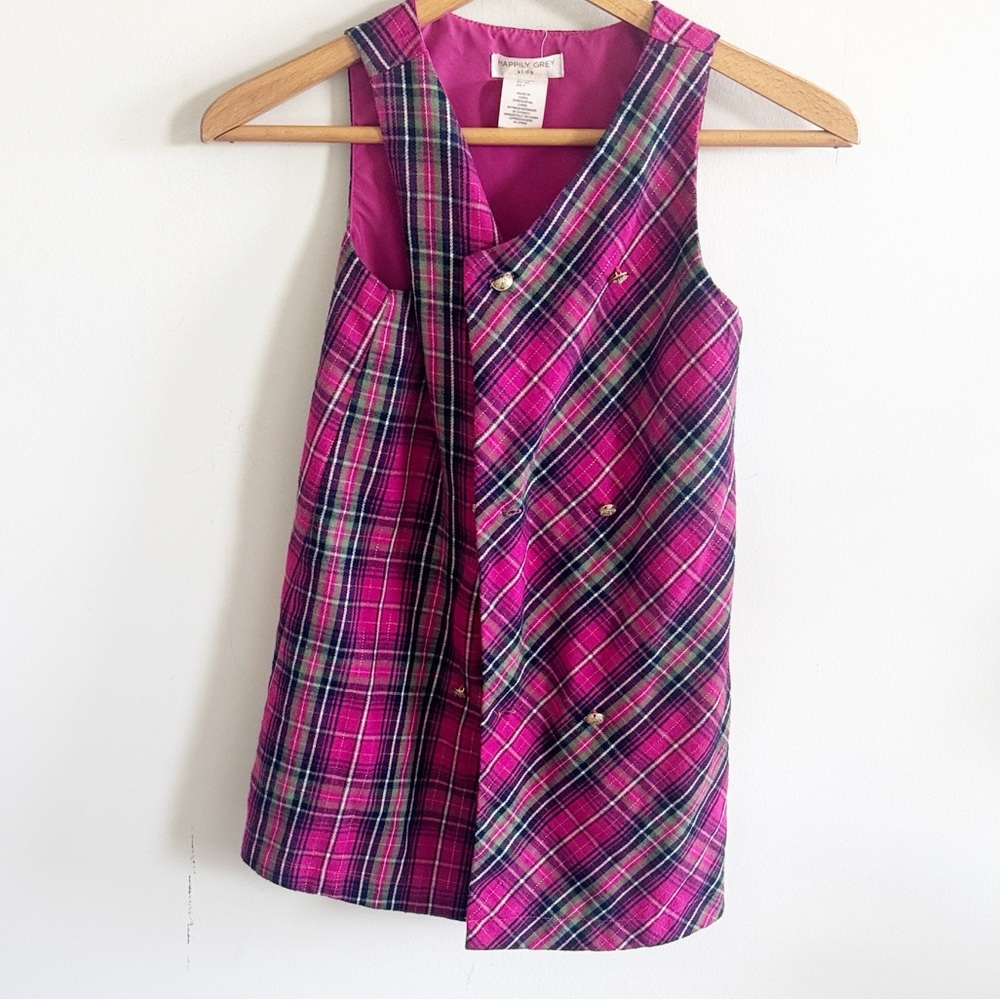 Happily Grey pink plaid gold button dress size 7